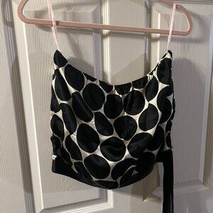 Alice & Trixie Black & White Polka Dot Strapless Silk Blouse w/ Side Tie Size L